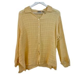 Chicos 100% butter yellow linen gauze collared blouse 2 large